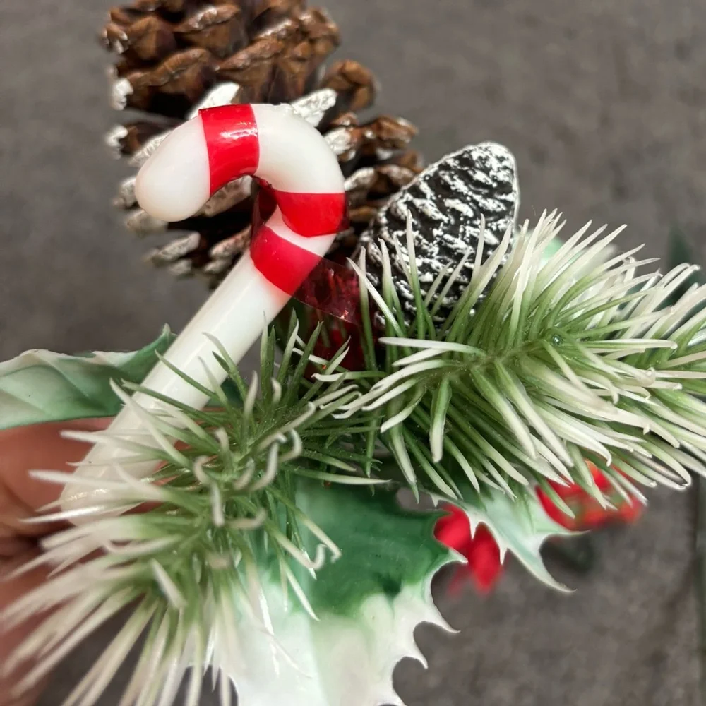 Poinsettia Silk Faux Flower Stems 3 Bunches Christmas Pine Cone 7” Artificial